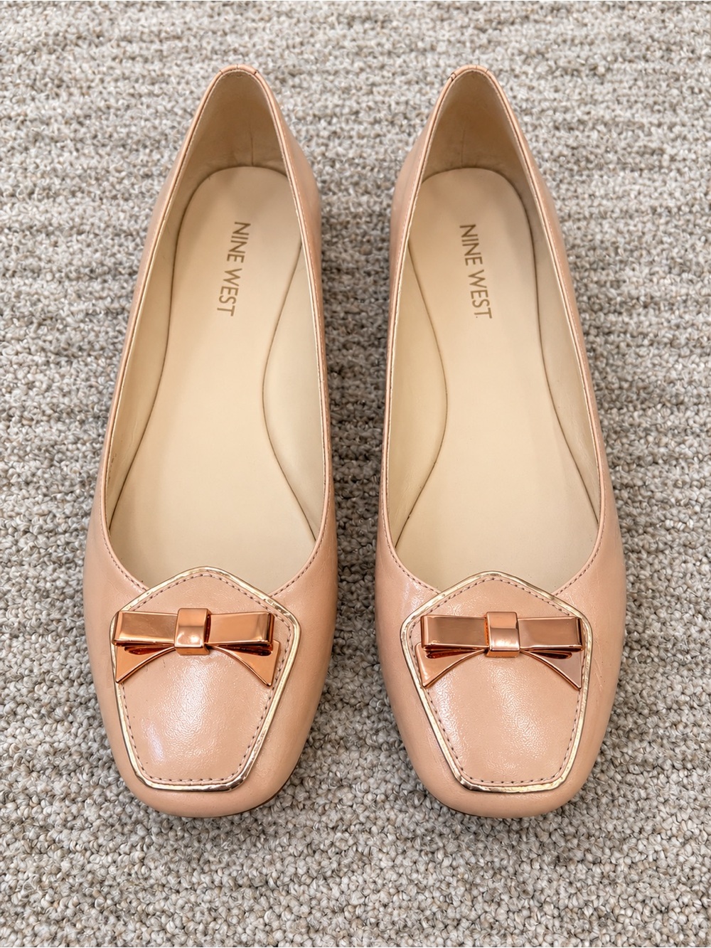 Nine West Blush Pink Leather Ballet Flats Rose Gold Bow Size 8